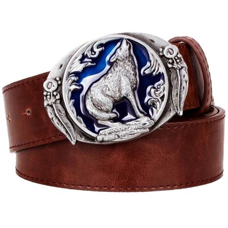 Northerner Wolf Head Metal Spänne Bälte Herr Coyote Wolf's Howl Totem Strap Hane Läder Jeans Midjeband Present till Man Type 2 130cm