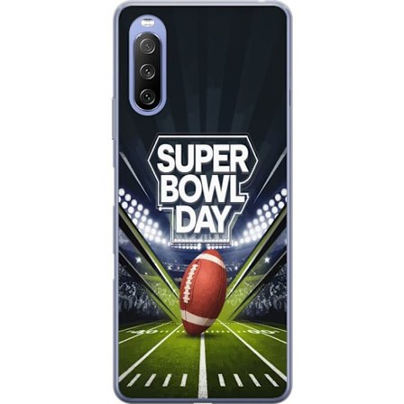Kompatibel Mobilcover til Sony Xperia 10 III Lite Super Bowl Day plakat med amerikansk fodbold på oplyst arena i dramatisk sportsdesign