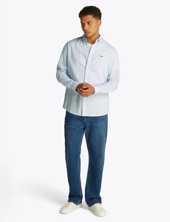 Tommy Jeans Tjm Reg Linen Blend Ls Shirt Ext - Blue - S