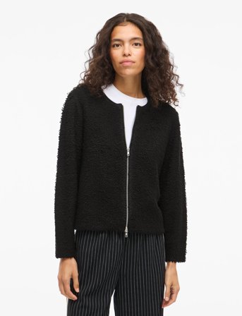 Vila Vipaza O-Neck L/S Zipper Knit Cardigan - Black - L