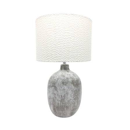 Keramisk bordlampe, grå fod, hvid stofskærm