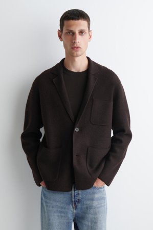COS Men's Knitted Boiled Wool Blazer in Brown