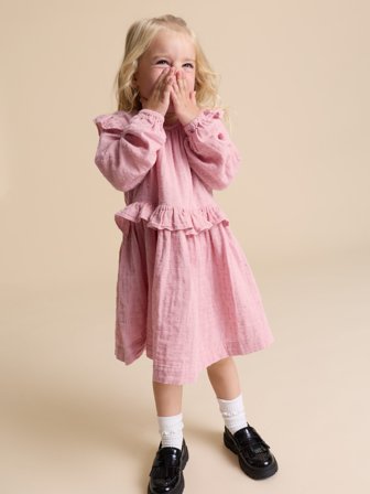 Kleid mit Rüschen - 86 - kinderbekleidung - pink - Polarn O. Pyret