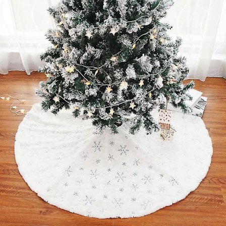 Juletrærskjørt 120cm Kunstig Pels Hvit Base Dekk Matte