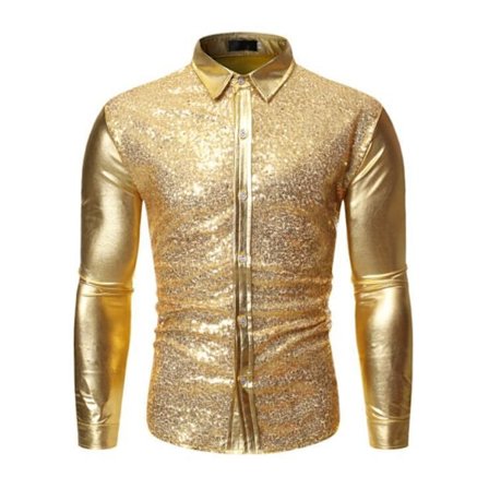 Langermet paljettskjorte for menn for fest gold
