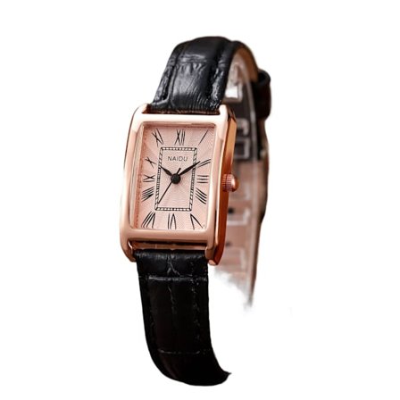 Vintage Quartz rektangulær hvit urskive herreklokke – svart skinnreim