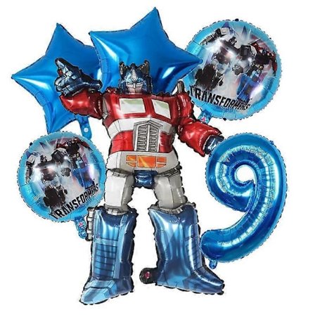 Födelsedagsballonger för barn - Robotbilsfestdekorationer (6-pack)