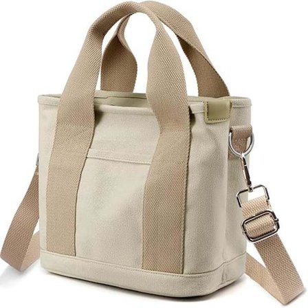 Lærredstaske til damer med flere lommer, stilfuld skuldertaske med rum