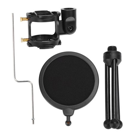 Mikrofon Anti-Spray Mesh Dobbelt Lag Svart ABS Justerbart Filter med Stativholder