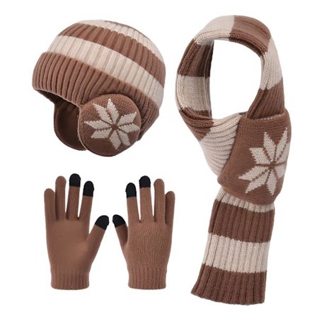 Vinterlue, skjerf og hanskesett for barn, 3 stk. – Ullforet lue med øreklaffer, dobbeltlags skjerf og berøringsskjermhansker for barn i alderen 3–12 