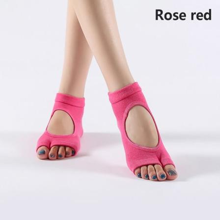 IC Kvinnor Två tå Yogastrumpor Halkfri Sport Bomulls Pilates Sock Qui Rose red