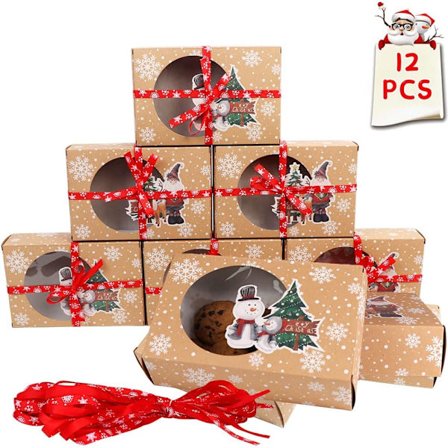 12-pack julkakor med fönster, livsmedelsgodkända Kraft Bageri lådor