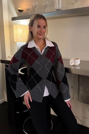 KarmaIC Fitted Cardigan Grey Argye XS/S