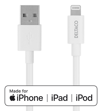 Deltaco IPLH-173 - Lightning-kabel - USB (hann) til Lightning (hann) - 1.8 m - hvit - for Apple iPad/iPhone/iPod (Lightning)