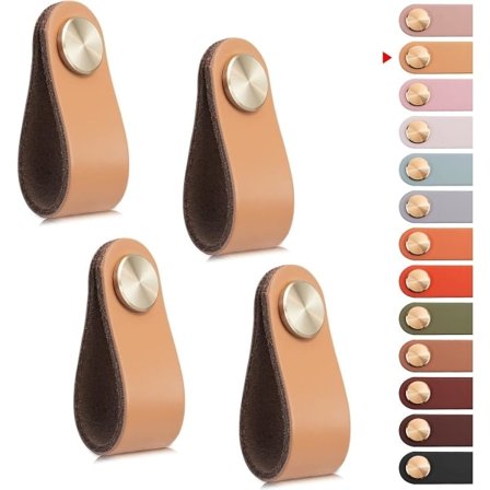 4 stk. lædermøbelknopper, skabslågeknopper læderknopper