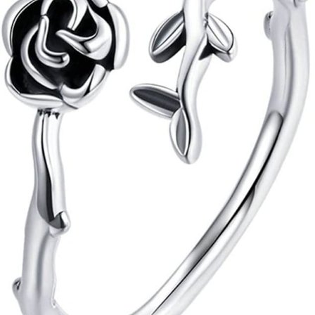 Sølvring rhodiumbelagt justerbar ring med rose