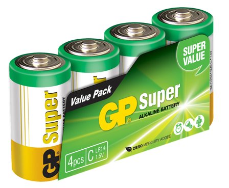 GP Super Alkaline C-batteri, 14A/LR14 4-pakk