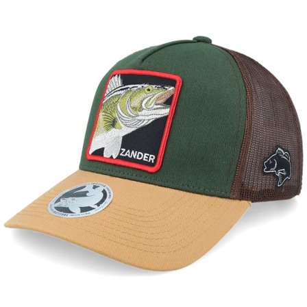 Skillfish - Brun trucker Keps - Zander Box Dark Green/Brown/Wheat A-frame Trucker @ Hatstore