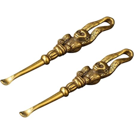 2 stk. Messing Ape Øreplukker Øreskje Øreskrape Messing Øreskrape Dyre Øreskje Øreskjeer for Rengjøring (Gullfarget)