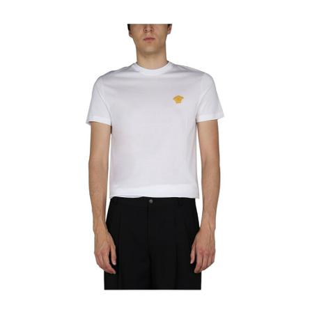 Versace T-Shirt With Embroidered Medusa Hvid, Herre T-shirts