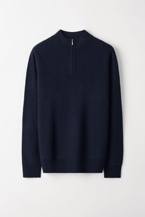 Soft Goat - Men's Waffle Half Zip - Men cashmere sweater - M - Navy
