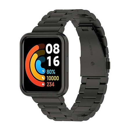 För Xiaomi Redmi Watch 2 Lite Tre Pärlor Rostfritt Stål Ersättning Armband med Klockfodral