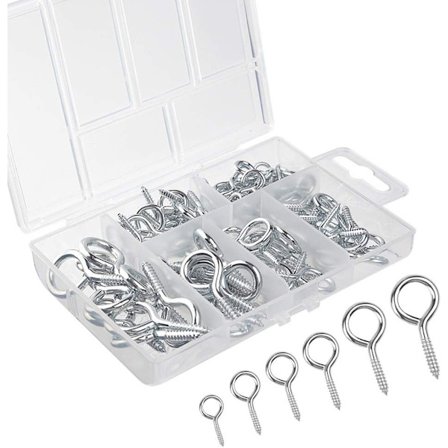 100-pack öglebult, öglekrok, skruvkrok, nickelpläterad metall, mi