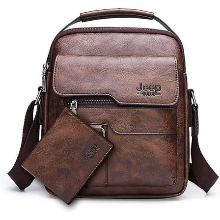 Miesten olkalaukku - nahkainen olkalaukku miehille, sisältää pienen lompakon sarjan, olkalaukku