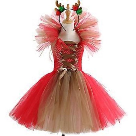 Julekostyme for barn med kjole og pannebånd Halloween Prinsesse Utkledningsantrekk for 2-12 år Jente Halloween Bursdag HD211003 8 9Å