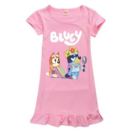 Jentekjole med kort erme i blått Bingo Blueys tegneserie-motiv - nattkjole, pysjamas, rosa Pink 5-6 Years