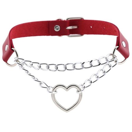 Choker - Heart - Chain - Red