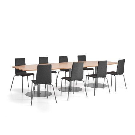 Möbelgrupp FLEXUS+ MELVILLE, 1 bord + 8 grå stolar