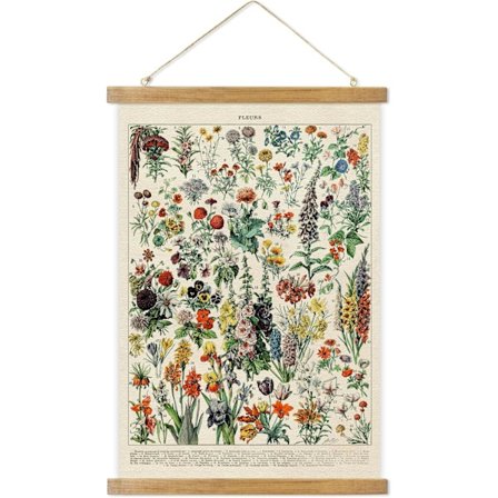 Vintage Villblomster Hengende Plakat, Retro Stil av Botaniske Veggkunsttrykk, Trykt på Lin med Trerammer - BLOMM