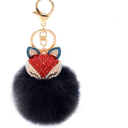 Räv Nyckelring Borr Strass Hänge Pompom Dekoration Hängande Nyckelring Kristall för Plånbok(svart)