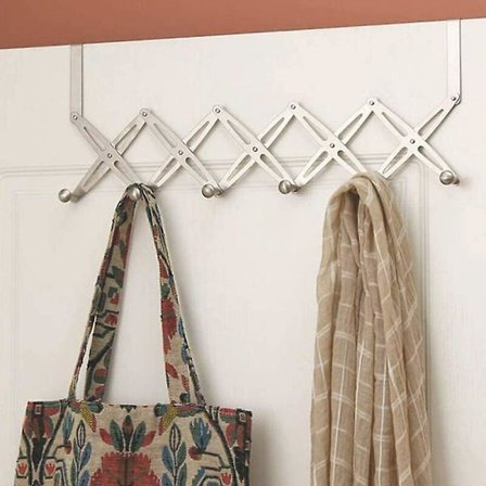 Ruostumattomasta teräksestä valmistettu oviripustin, teleskooppinen taittuva oviripustin, jossa on 6 koukkua oveen, olohuoneeseen, makuuhuoneeseen, 