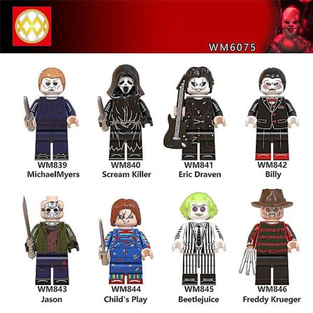 8-pak/sæt Hede Skräckfilmskaraktärer Mini Figurer Billy Freddy Jason Byggklossar Minifigurer Leksager Børn Halloween Kreative Gaveideer [HK]