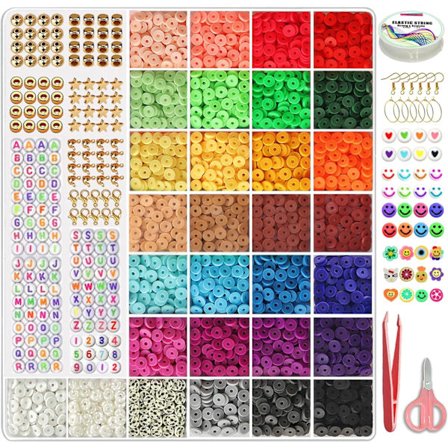 7200 stk. lerperler til armbåndssæt, 30 farver afstandsheishi-perler flade runde polymer lerperler med smykkefremstillingsartikler