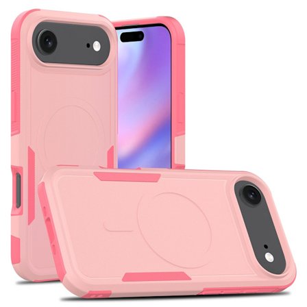 Kompatibel med iPhone 17 Air, magnetisk etui med polstrede hjørner, brudsikker, lyserød.