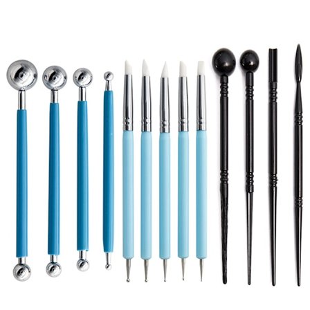 13PCS Dobbelt-Endet Dotting Verktøy Maling Pensler Kit for Neglekunst, Steinmaling, Embossing Mønster, Keramikk Leire Håndverk med en 
