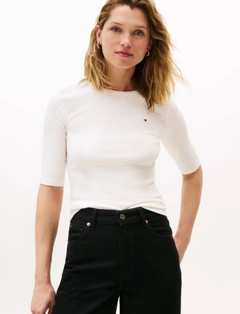 Tommy Hilfiger Slim 5X2 Rib C-Nk 1/2 Slv - White - S