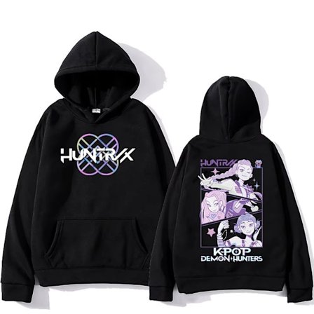 K-Pop Hoodie, Höst- och vinterfodrad fleece, långärmad lös avslappnad tröja - Svart, Storlek 9-3XL