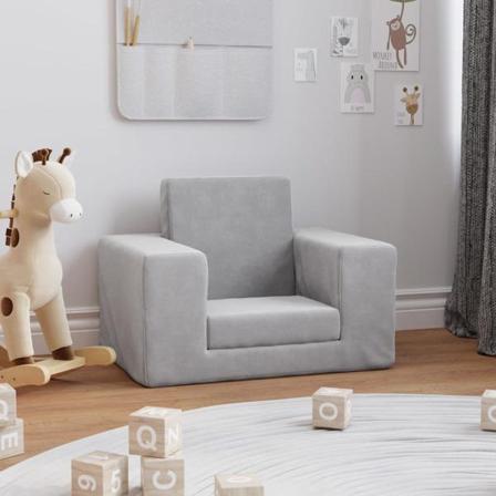 Vidaxl Barnsoffa Ljusgrå Mjuk Plysch Grå