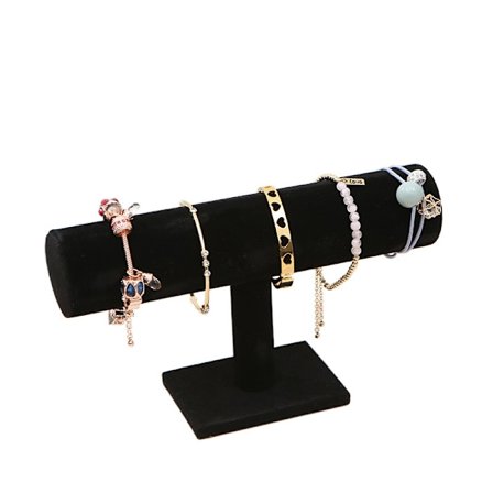 Flanellutseende T-formad Armbandshållare Högklassig Plysch Armband Armband Klocka Handledsring Huvud Led Råd Hållare Display Hållare Svart