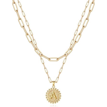 Guld Initial Halsband för Kvinnor, Guldpläterad Fin Lager Papper Klipp Länk Halsband Personlig Mynt Initial