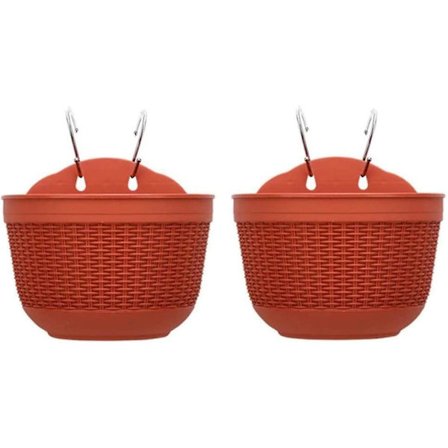 Sæt med 2 plastik hængende blomsterkrukker med 4 kroge og vandtæt hul til havehegn