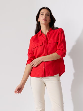 MATCH - Meghan linskjorte - Marie Philippe - Str. 34 - Dame - Skjorter & Bluser - Rød - 100% Lin