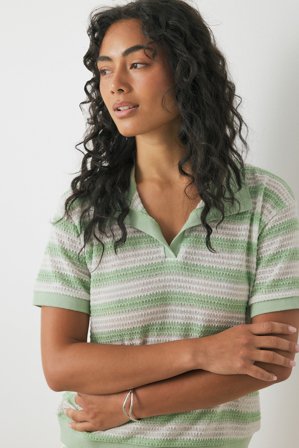 NA-KD Collar Short Sleeve Top - T-shirts og Toppe - Grøn/Stribet - XL