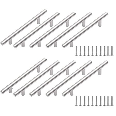 10-pak sølv køkkenhåndtag skabshåndtag 96 mm hulafstand rustfrit stå_max