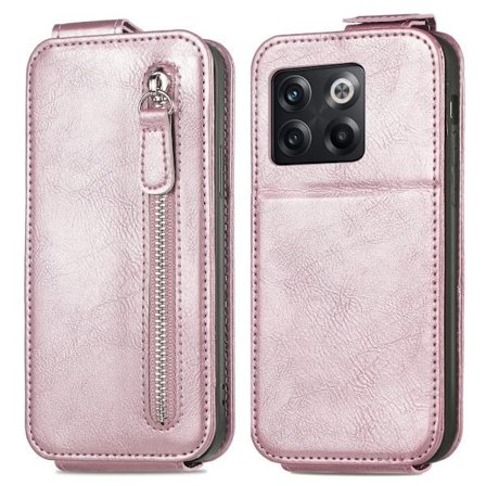 Vertical Flip Phone Suojakotelo With Zipper For OnePlus 10T / Ace Pro - Ruusukulta