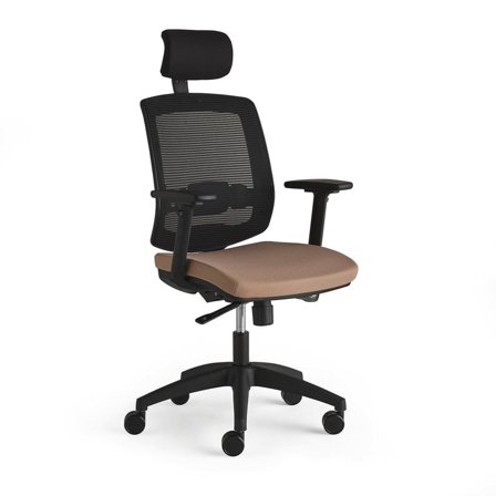 Office chair STANLEY, mesh back, with headrest & adjustable armrests, beige